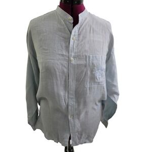Pusser's Great Gatsby Linen Shirt XL Light Blue Mandarin Collar Embroidered
